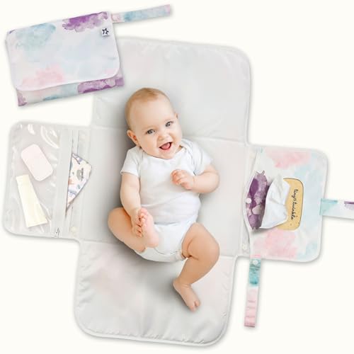 Tiny Twinkle Portable Diaper Changing Pad | Waterproof, Wipeable & Compact Baby Changing Pad for Travel | Smart Wipes Pocket & Organized Storage| Newborn Shower Gift (Cotton Candy) - color: Cotton Candy