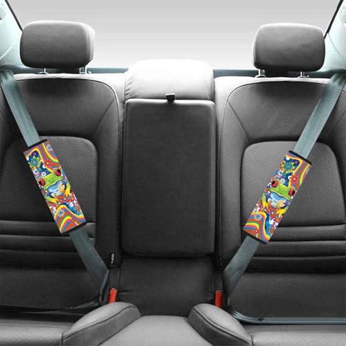 Cute Frog Car Seat Belt Pad Cover 2-Pack Soft Car Safety Seat Belt Strap Shoulder Pad Anti-Slip Shoulder Strap Protect Universal Fit Most Cars Women Men - color: Cute Hippie Flower Frog