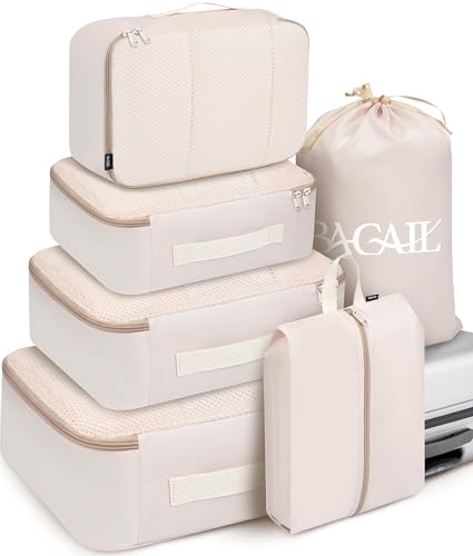 BAGAIL 6 Set Packing Cubes Luggage Packing Organizers for Travel Accessories-Beige - color: Beige, size: 6 Set
