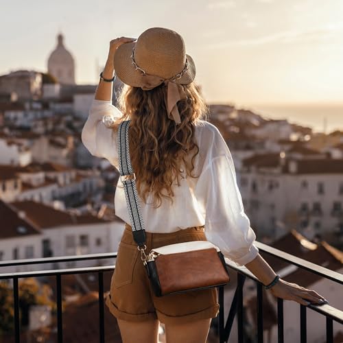 Anti Theft Crossbody Bag for Women, Slash-resistant RFID Blocking Travel Purses, Small Shoulder Bag Handbag - color: Brown Beige Black