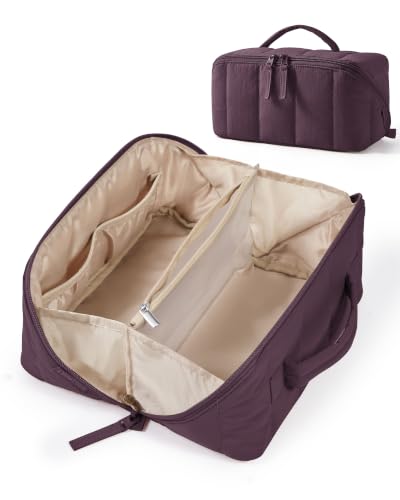 BAGSMART Puffy Open Flat Travel Makeup Bag Toiletry Bag for Women, Burgundy Purple - color: 15-Burgundy Purple