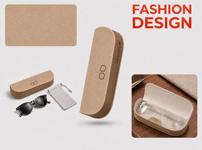 Glasses Case hard shell,3-in-1 Sunglasses Case & Eyeglass Case with Cleaning Cloth & Storage Pouch - color: Beige