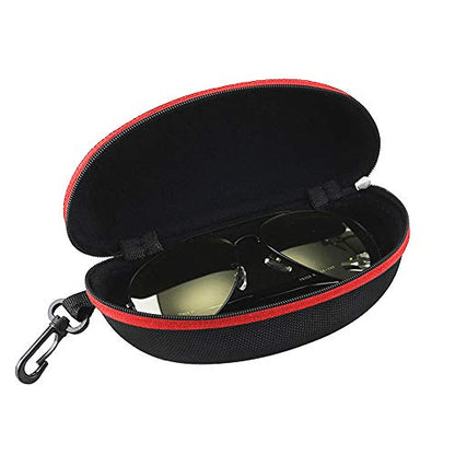 3 Pack Zipper Shell Eyeglasses and Sunglasses Case with Plastic Carabiner Hook - color: Red