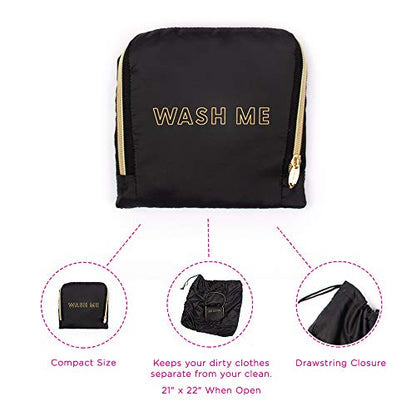 MIAMICA Black and Gold inchesWash Meinches Travel Expandable Laundry Bag, Black-Gold