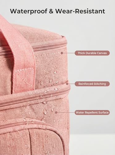 Rnivvi Lunch Box for Women, Double Decker Insulated Cooler Bag Lunch Bag Reusable Leakproof Tote Lunch Container with Strap for Work Family Picnic Hiking Camping, 18 Cans 12L, Large Adults, Pink - color: Pink