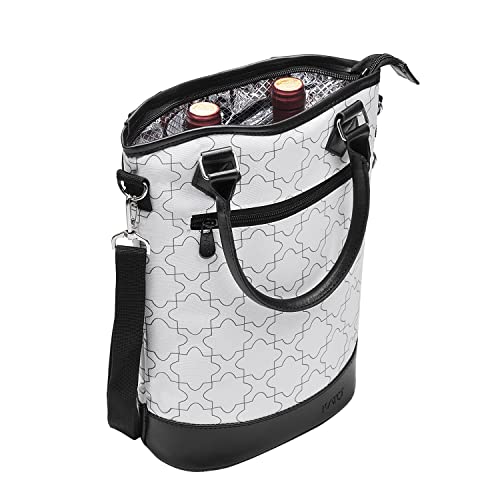 Tirrinia Insulated Wine Gift Carrier Tote - Travel Padded 2 Bottle Wine/Champagne Cooler Bag for Portable Wine Bottle Carrying Case, Women Men Wine Party Bag for Event,BYOB,Beach, Gift for Wine - color: White