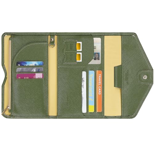 ZOPPEN Mulit-purpose Rfid Blocking Passport Holder Travel Wallet (Ver.4) Passport and Vaccine Card Holder ComboTri-fold Document Organizer Travel Essentials - color: #35 Army Green