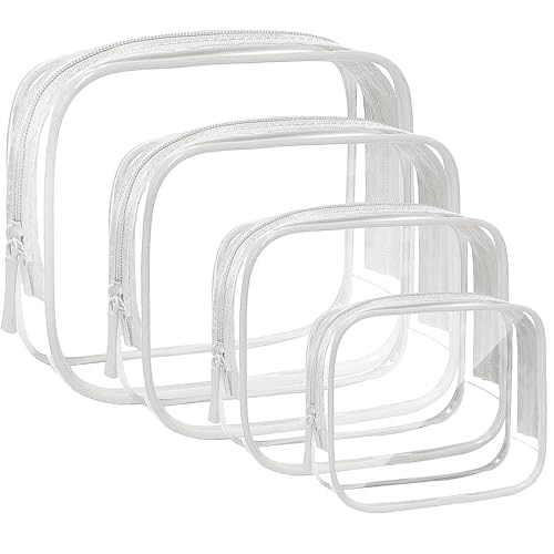 4 Pack Clear Makeup Bags, TSA Approved Toiletry Bag Car Organizer Travel Cosmetic Case Portable Travel Essentials Bags for Toiletries Clear Summer Beach Bag Carry on Airport Airline Compliant Bag - color: 4Pcs White