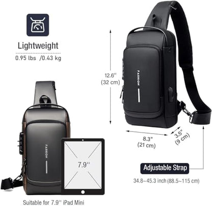 Waterproof Polyester Slim Unisex Crossbody Sling Bag Chest Backpack Men's Shoulder Bag, Leisure Travel Handbag, Hard Shell Anti-Theft Chest Bag, Fashion Bag - Black & Golden, Standard - color: Fashion Bag - Black & Golden