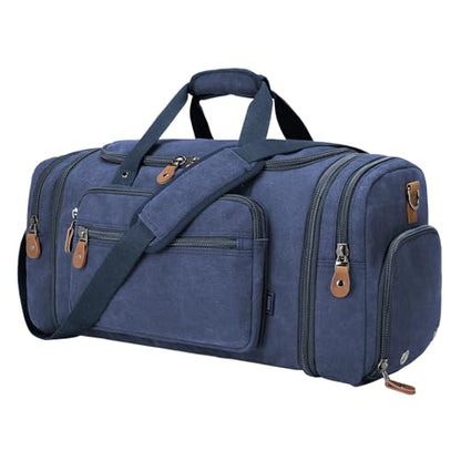 Gonex Canvas Duffle Bag 60L Travel Duffel Overnight Weekend Bag with Shoe Compartment (Blue) - color: Blue, size: X-Large-60L (With Shoe Compartment)