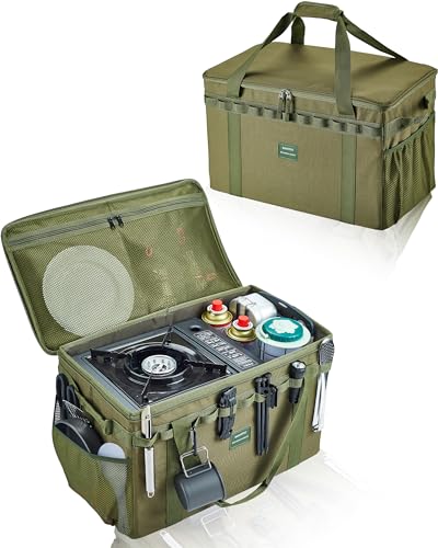 UPWOIGH Tactical Camping Storage Bag 40L – Heavy Duty Duffel with Waterproof Bottom, Collapsible Organizer with 2 Adjustable Dividers, 600D Oxford Fabric, Green Overlanding Gear - color: Green
