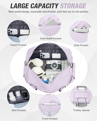 Expandable Travel Duffle Bag for Women Men, Large Gym Bag Travel Tote Bags, Waterproof Carry On Personal Item Bag Airline Approved, Workout Weekender Bag for Overnight Trip with Luggage Sleeve, Purple - color: C- Purple