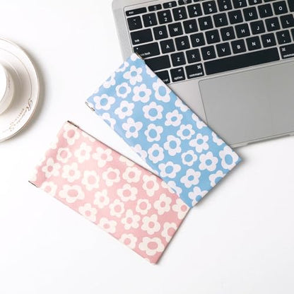 Glasses Case Soft, Eyeglass Cases for Women Portable Squeeze Top PU Leather 2 Pack Glasses Pouch with Cleaning Cloth - color: 2pcs Pink Flowers+blue Flowers