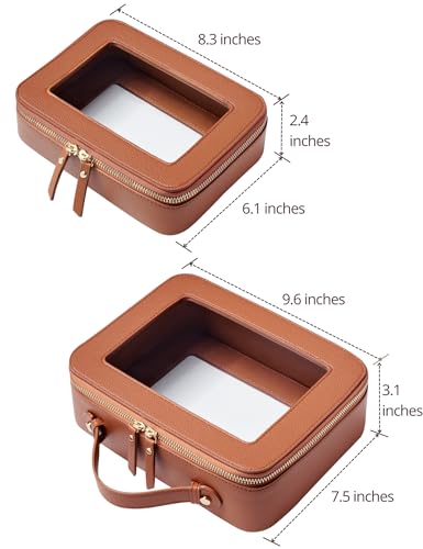 Popvibe Clear Makeup Bag Travel Cosmetic Case Transparent Toiletry Bag with Zipper, Portable Make Up Organizer Traveling Compact Car Bag for Essentials - color: Brown, style: Dual Elegance