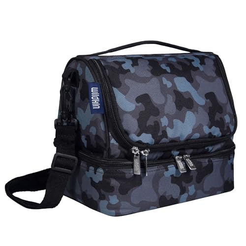 Wildkin Kids Two Compartment Insulated Lunch Bag – Keeps Food Hot or Cold, Easy-Clean Lining, Leak-Resistant & BPA-Free – Boys & Girls, Ideal for School, Travel & Daycare – Black Camo - color: Black Camo