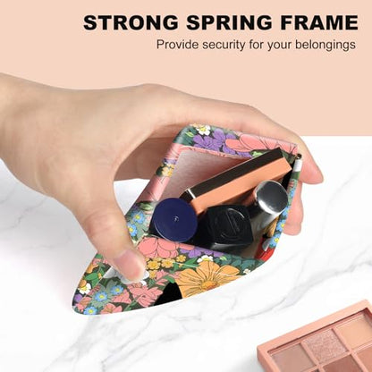 2Pcs PU Leather Small Squeeze Coin Purse Pouch Mini coin Bag Unique And Cute Wallet Cosmetic Bags Change Bag For Women Girls Men Flower And Cat - color: Flower And Cat