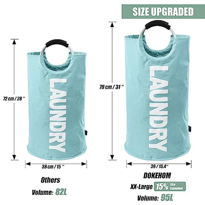 DOKEHOM 95L Large Laundry Basket, Collapsible Laundry Bag, Freestanding Tall Clothes Hamper, Foldable Washing Bin (Light Blue) - color: Light Blue, size: 95L