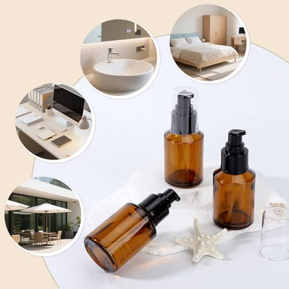 Segbeauty 2oz Refillable Glass Travel Bottles for Toiletries, 3pcs Amber Lotion Pump Bottles Empty, 60ml Mini Travel Lotion Container, Small Liquids Container Bottle Pump Dispener for Creams Oils - color: Amber, style: 3pcs 2oz