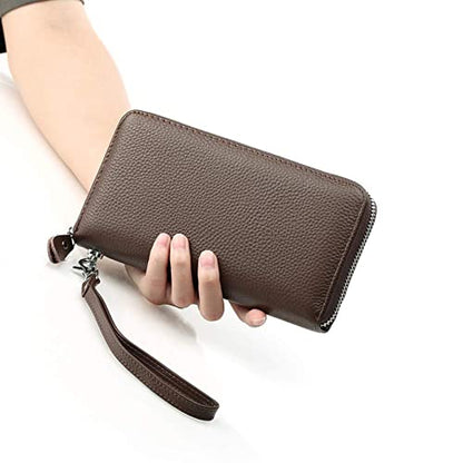 Moflycom Womens Wallet RFID Blocking Genuine Leather Zip Around Wallet Clutch Wristlet Travel Long Purse for Women - color: Coffee