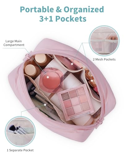 Narwey Puffer Travel Makeup Bag for Women Girl, Quilted Puffy Cosmetic Bag Make Up Bag Organizer, Cute Travel Toiletry Bag for Toiletries (Pink) - color: Pink