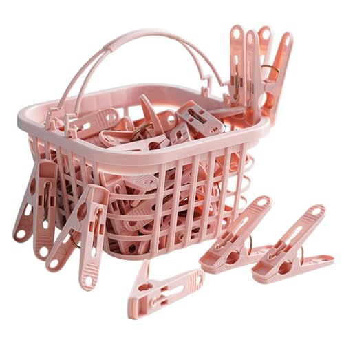 Pegs for Washing Line 31Psc Non Slip Windproof PP Material Pegs with Basket Multifunctional Fastening Waterproof Laundry with Spring.. - color: Pink