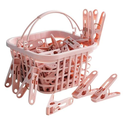 Pegs for Washing Line 31Psc Non Slip Windproof PP Material Pegs with Basket Multifunctional Fastening Waterproof Laundry with Spring.. - color: Pink