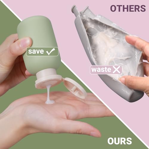 ASEVAT3.4oz 3Pcs Green Plastic Refillable Travel Shampoo and Conditioner Bottles Plastic Refillable Travel Shampoo Bottles with Flip Cap Shampoo and Conditioner Dispenser - color: Green, size: 3.4oz