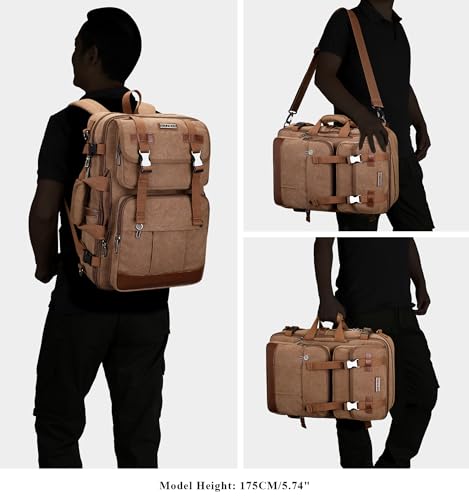 WITZMAN Canvas Travel Backpack for Men Large Laptop Backpack Fit 16 inch Carry-on Airline Approved Convertible Shoulder Rucksack(A6617-3 Brown) - color: Brown