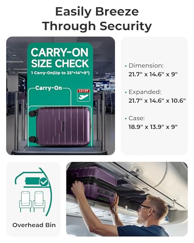 BAGSMART Carry On Luggage 22x14x9 Airline Approved with Spinner Wheels,Lightweight 20 Inch Luggage with TSA Lock,Expandable Hard Shell Carry On Suitcases for Men Women,Purple - color: Purple