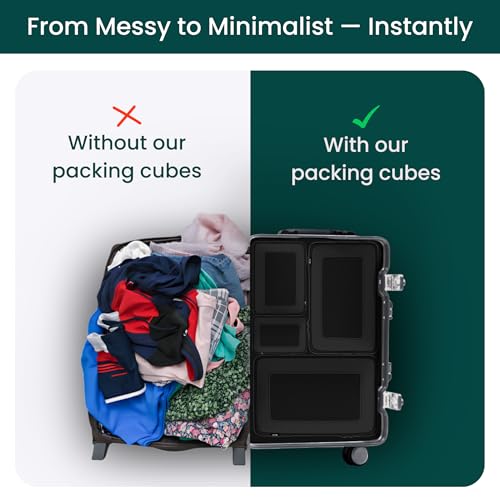 NOBL Travel Compressible Packing Cubes Set, 6 Pieces Travel Packing Organizers, Compression Luggage Cubes for Suitcases & Carry On, Space Saving (XXS, XS, S, M, L, XL) - Jet Black - color: Jet Black
