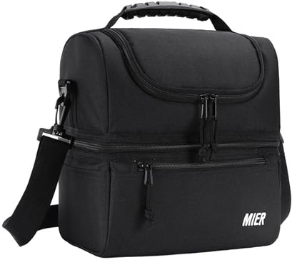 MIER Adult Lunch Box Insulated Lunch Bag Large Cooler Tote Bag for Men, Women, Double Deck Cooler(Black Large) - color: Black, size: Large