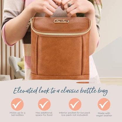 Itzy Ritzy Insulated Bottle Bag – Keeps Bottles Warm or Cool - Holds 3 Bottles & Features Interior Pocket for Ice Pack (Not Included), Cognac - color: Cognac