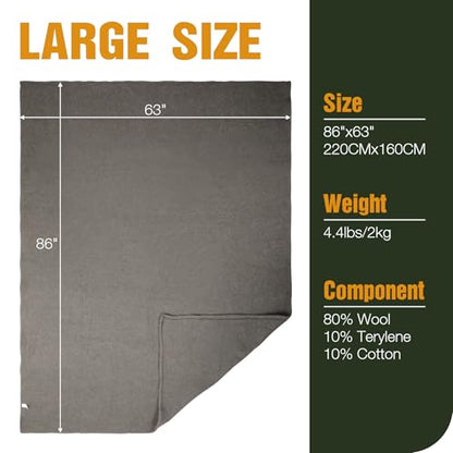 REDCAMP Wool Blanket, Warm and Thick Wool Camping Blanket- Great for Outdoors, Stadium Blanket, Picnics, Travel and Car, Machine Washable 86"x 63" Grey - color: 86"x 63" Grey