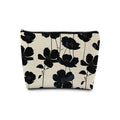 Boho Black and Beige Floral Makeup Cosmetic Bag for Women, Black and White Modern Botanical Flower Aesthetic Portable Travel Toiletry Bag Zipper Makeup Pouch - color: Flower four