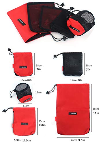 Drawstring Bags/Pouch/Ditty/Mesh-Stuff-Sack for Camping/Travel Cord/Bag - Storage 5-in-1 Travel Use Nylon 5 Pieces
