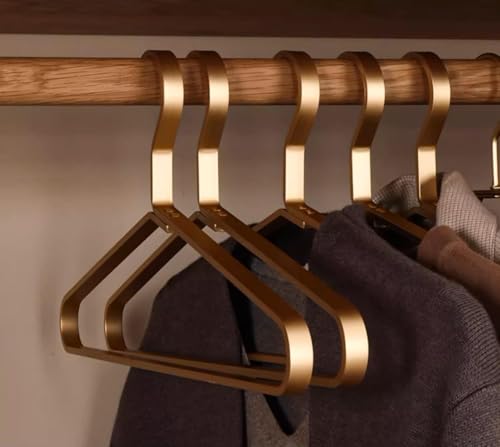 Premium Matte Golden Aluminum Coat Hangers 6 Piece Set, 17.7” Extra Smooth & Durable Metal Shirt Dress Hanger,Aluminum Alloy Hanger,Clothing Support,Clothing Hang - style: Golden Thick Hanger（6）
