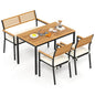 HAPPYGRILL 4-Piece Patio Dining Set, Outdoor Acacia Wood Metal Furniture with Rectangular Table, 2 Armchairs, 1 Loveseat, Removable Cushions, Umbrella Hole, for Poolside Backyard Garden