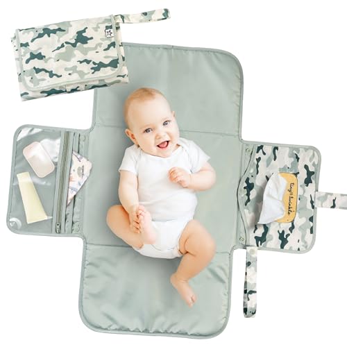 Tiny Twinkle Portable Diaper Changing Pad | Waterproof, Wipeable & Compact Baby Changing Pad for Travel | Smart Wipes Pocket & Organized Storage| Newborn Shower Gift (Camouflage) - color: Camouflage