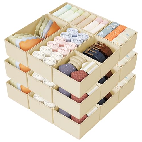 DIMJ Drawer Organizer Clothes Storage - 18 Pack Baby Dresser Organizer for Nursery, Foldable Drawer Dividers for Bedroom Closet Organization, Fabric Storage Bins for Socks, Underwears, Bras - color: Beige, size: 18 Pack