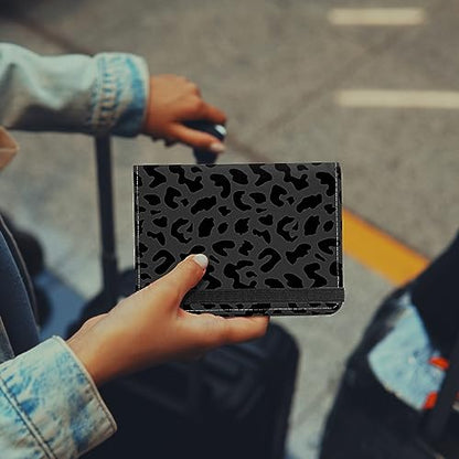 Cute Passport Holder and Holder Combo Passport Cover with RFID Blocking Women Men Compatible Wallet Credit Card Protector(Black Grey Leopard Cheetah Pattern) - color: Black-D2