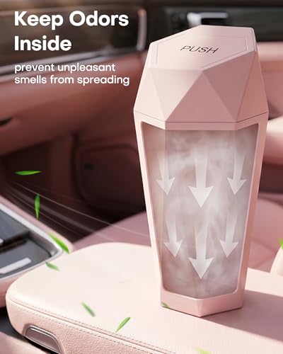 HOTOR Car Trash Can with Lid - 2 Pack, Car Accessories for Interior, Leakproof Vehicle Garbage Can with 30 Attached Trash Bags, Multipurpose Organizers and Storage for Home, Office, Pink - color: Pink