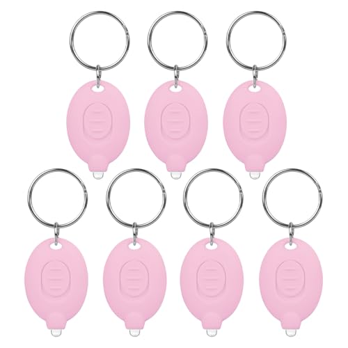 7 Pcs LED Keychain Flashlight Mini Keychain Light Bright Tiny Flashlight Small Portable Flashlight Battery Powered with Key Ring for Outdoor Activities And Emergency Lighting, Light Pink Shells - color: Pink, size: 7 PCS