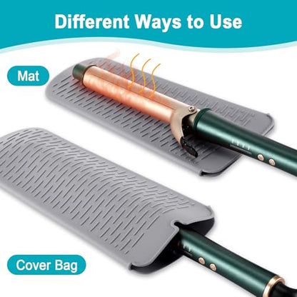 Shappy 2 Pcs Heat Resistant Hair Tools Bag Curling Iron Travel Case Cover Neoprene Flat Iron Holder Travel Case and Silicone Mat Pouch for Hot Hair Tools Storage Organizer(Marble Style) - style: Marble Style