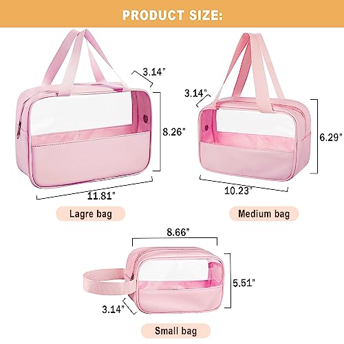Clear Makeup Bag, 3 Pcs of Cosmetic Bags Set, Transparent PVC Travel Makeup Pouch, Waterproof Cute Toiletry Bag for Women (Pink) - color: Z-Pink-3pcs, style: 3pcs