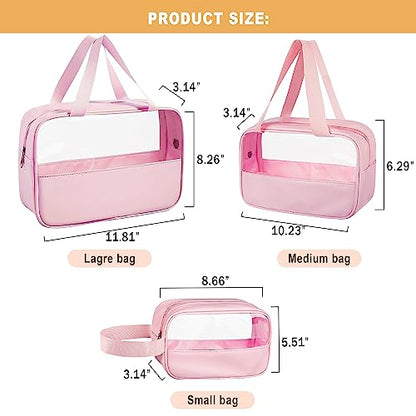 Clear Makeup Bag, 3 Pcs of Cosmetic Bags Set, Transparent PVC Travel Makeup Pouch, Waterproof Cute Toiletry Bag for Women (Pink) - color: Z-Pink-3pcs, style: 3pcs
