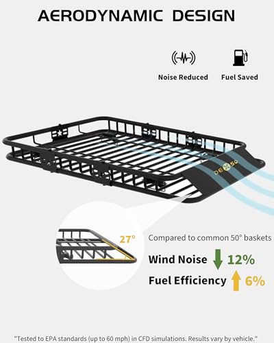64" x 39" Universal Roof Rack Basket, 200 Lbs Capacity Rooftop Cargo Carrier Basket with 21 Cubic Feet (52" x 39" x 18") Waterproof Luggage Bag, for Suvs, Trucks, Vehiclesor Suvs, Trucks, Vehicles - size: 64" x 39" w/Bag
