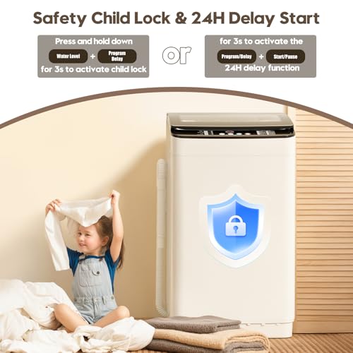 Auertech 28 lbs Portable Washing Machine, Fully Automatic Portable Washer with LED Display, 10 Wash Cycles, 5 Water Levels, 24H Delays, Top Load Washing Machine for Apartment, RV, Dorm, Home - size: 28 lbs