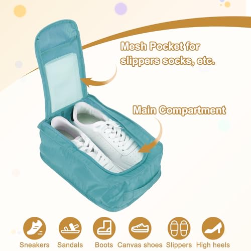 Foldable Travel Shoe Bag, Waterproof Shoe Pouches Organizer with Handle Travel Packing Cubes -Fitting for Storing (Sneakers/Sandals/Fitness Shoes) 2 Pcs & Light Blue - color: Light Blue