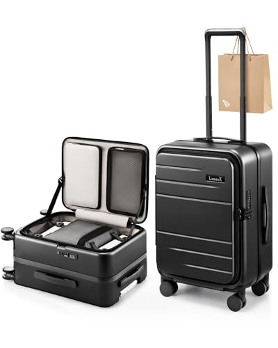 LUGGEX Carry On Luggage Top Opening, FLA Aluminum Frame Trunk Style Luggage, Polycarbonate Hard Shell Suitcase (FX-Enhance, Charcoal Metallic, 20 Inch, 38L) - color: Black