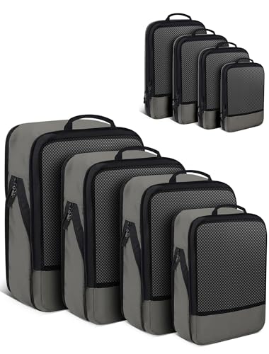 4 PCS Set Compression Packing Cubes for Travel, Lightweight Packaging Organizer Bags for Carry On Space Saving, Travel Essentials Cubes for Suitcase Backpack, Grey - color: Grey, size: 4 Set